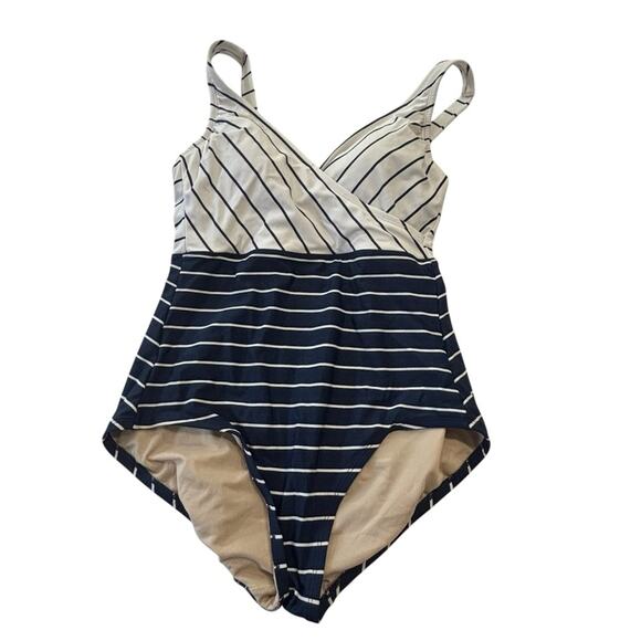 Kona Sol Women's V Neck Full Coverage Swimsuit  Stripe One Piece Size MEDIUM - Picture 9 of 10